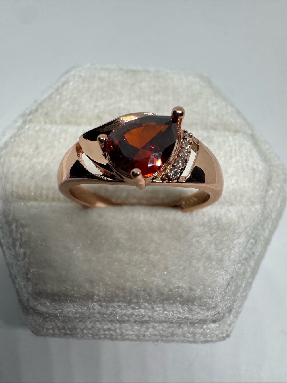 Vintage 14K 585 Rolled Gold Lab Created Garnet Ring Size 7